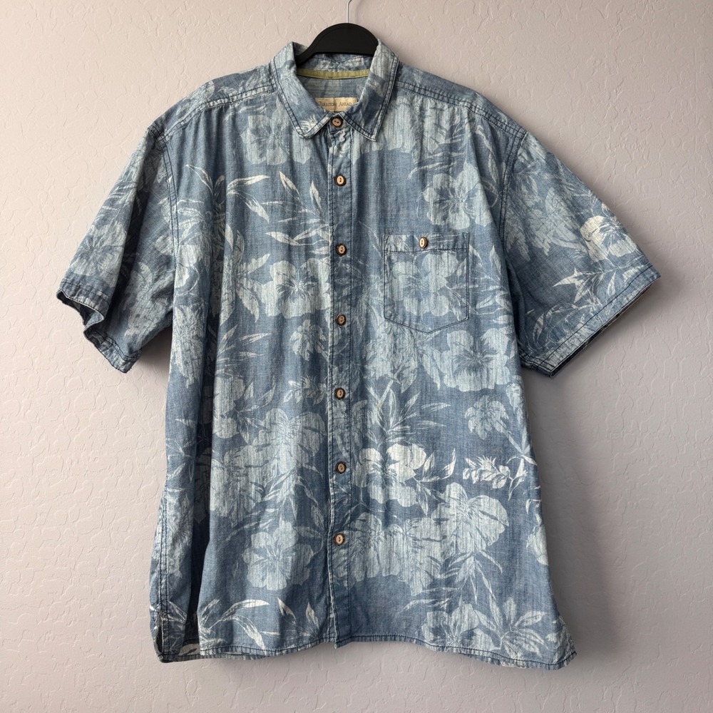 Territory Ahead Floral‎ Denim Shirt Mens XL Button Down Short Sleeve